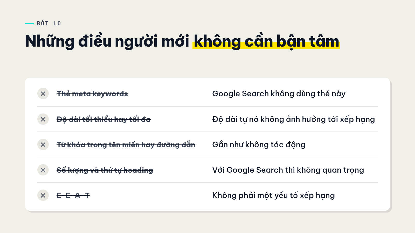 Danh sách những điều Google nói người mới làm SEO không cần bận tâm