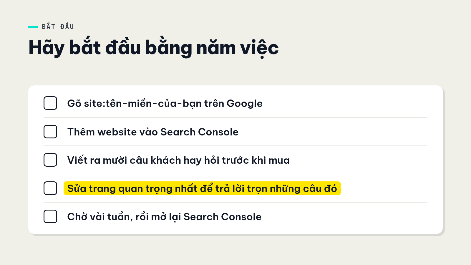 Checklist năm bước bắt đầu làm SEO cho website doanh nghiệp nhỏ