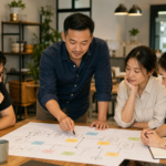 Chủ doanh nghiệp SME cùng đội ngũ mapping quy trình AI trước khi chọn công cụ