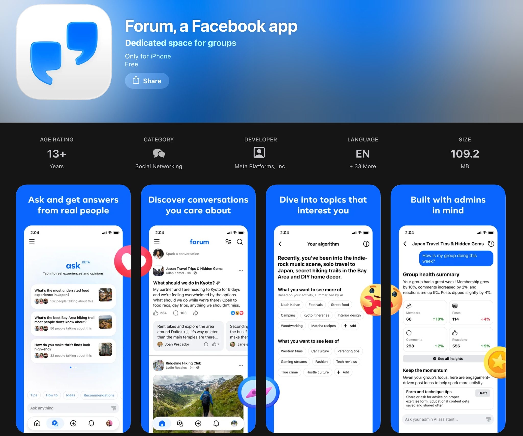 Thời đại của Forum? Khi Facebook quay lại cộng đồng sau khi tự biến mình thành mạng tiêu thụ nội dung 1 Screenshot App Store Forum app