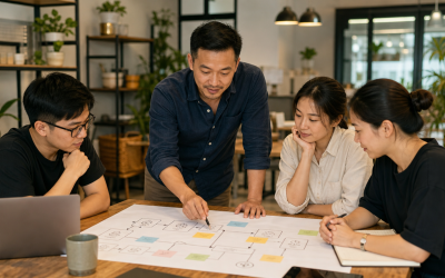 Chủ doanh nghiệp SME cùng đội ngũ mapping quy trình AI trước khi chọn công cụ